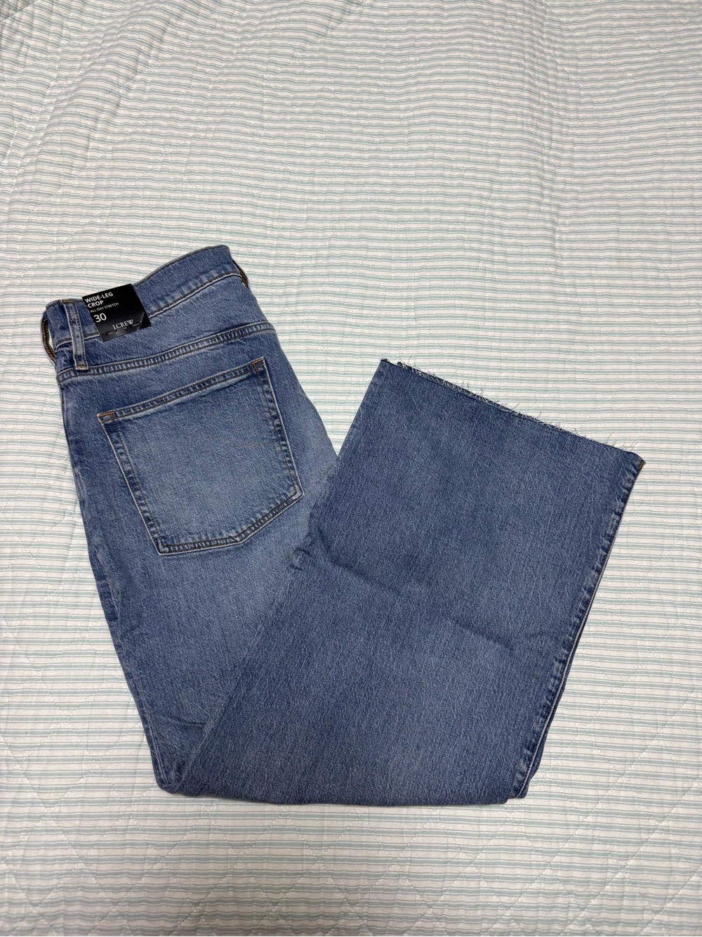 J. Crew Factory Wide-Leg Crop Jeans in Mid Blue Denim 30